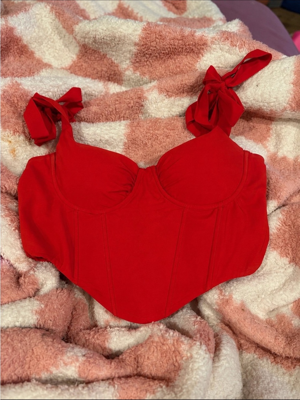 Red Tie-Shoulder Bustier Crop Top - Women